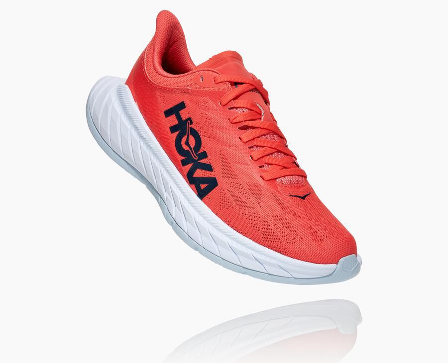 Running Shoes Womens - Hoka One One Carbon X 2 - Red/White - QVJKXEU-39